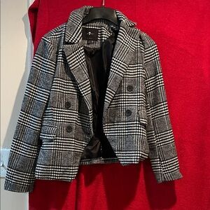 7 For All Mankind Black and White Plaid Blazer
